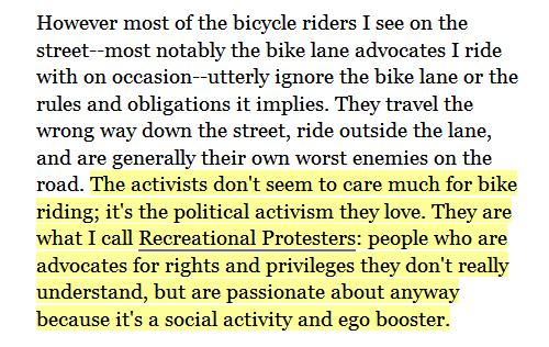 Quote On Bicycle Activists As Recreational Protesters