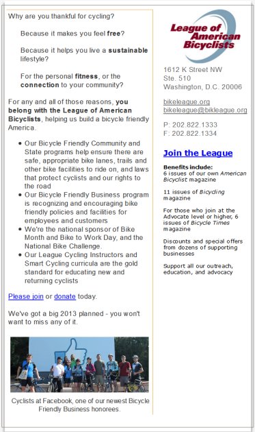 League Of American Bicycles E-mail Advertisement