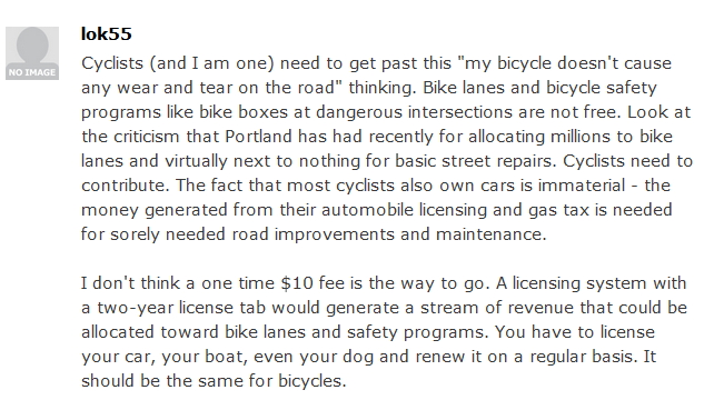 Cyclist's Multi-year Bike License Comment